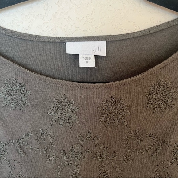 J. Jill Embroidered Olive Green Tunic with 3/4 sleeves size M - Picture 4 of 7